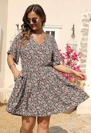Nemidor Women Plus Size Summer Dress Casual Boho Mini Pocket