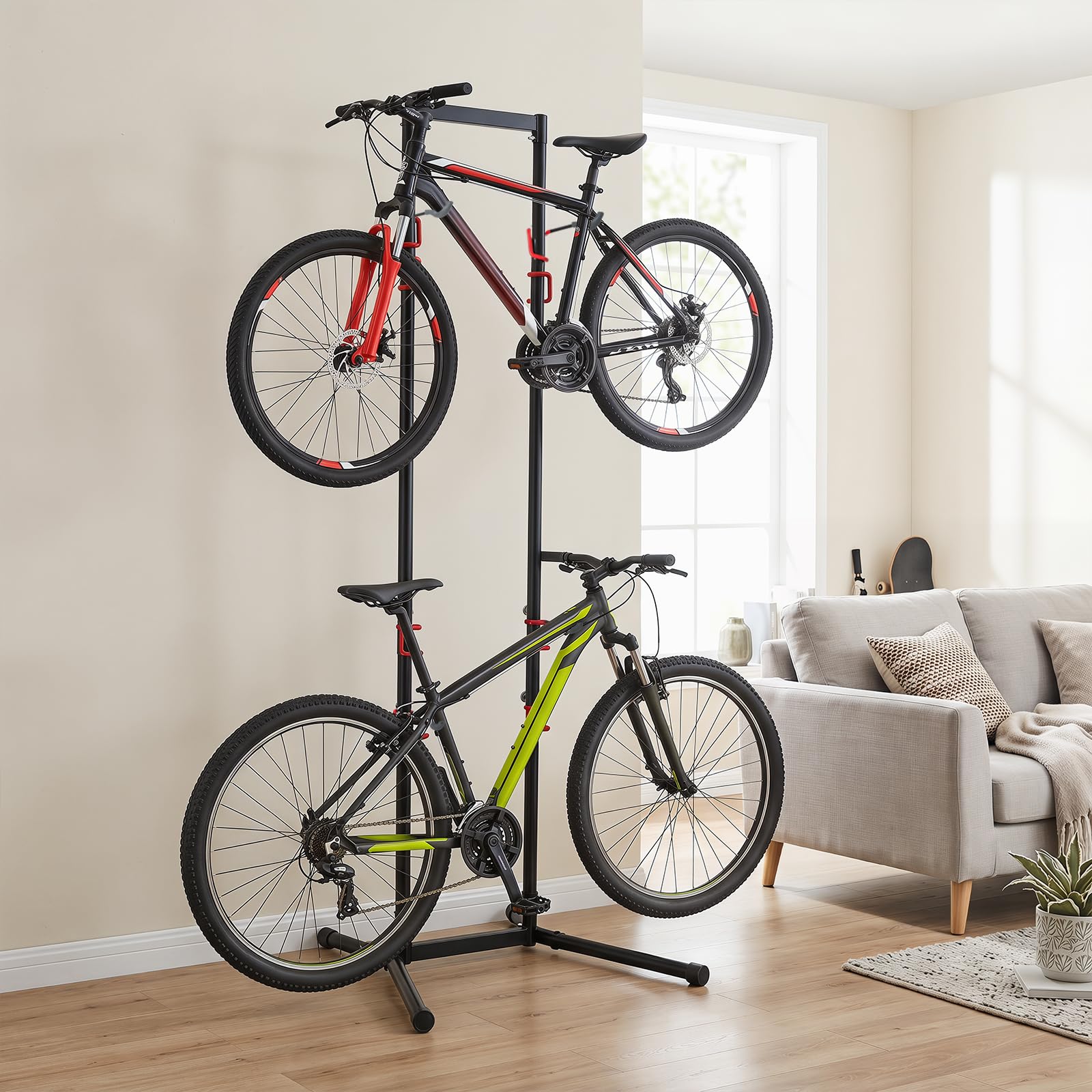 COSTWAY Portabici Verticale a 4 Posti, con 8 Ganci Regolabili e Rimovibili