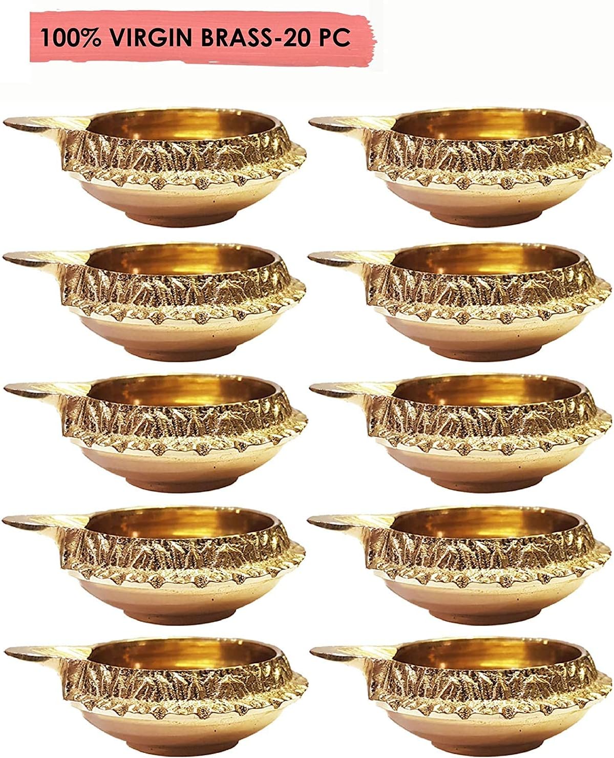 SATVIK 20 pc Kuber Diya for Diwali Decoration. Handmade Oil Lamp with Golden Engraved Made of Virgin Brass Metal. Diwali Diya Vilakku for Puja Pooja. Traditional Indian Deepawali Gift Items Bulk - Image 3