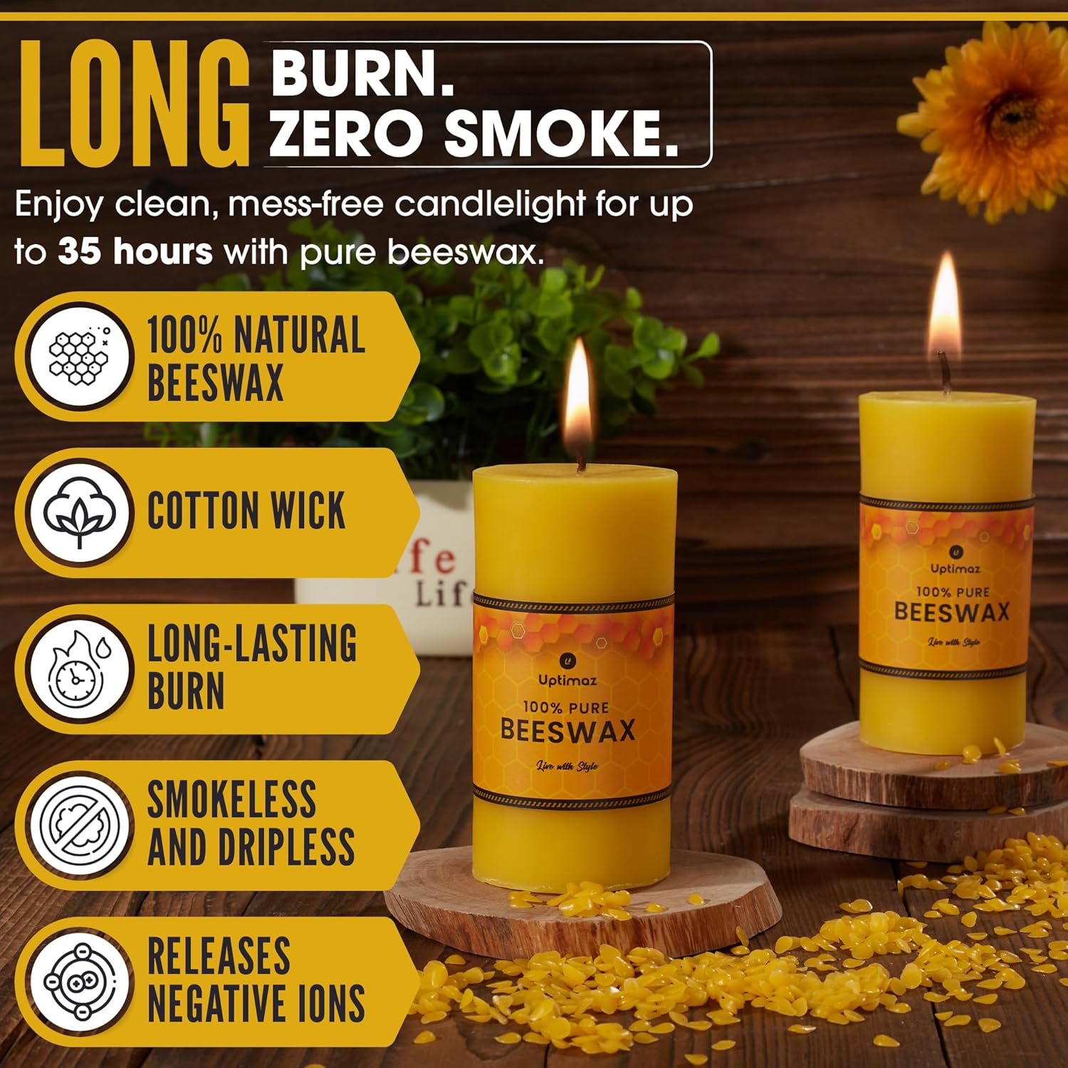 Beeswax Pillar Candles Set of 4, 2x4 Inch, 100% Beeswax Candle with Cotton Wick, Long Burning, Dripless Candle Bees Wax for Home, Décor, Prayer, Emergency - Image 4