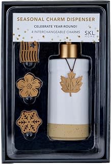 SKL Home Seasonal Charm Soap/Lotion Dispenser Gift Set with 4 Interchangeable Stainless Steel Charms, Refillable for Bathroom & Kitchen, Warm Gold