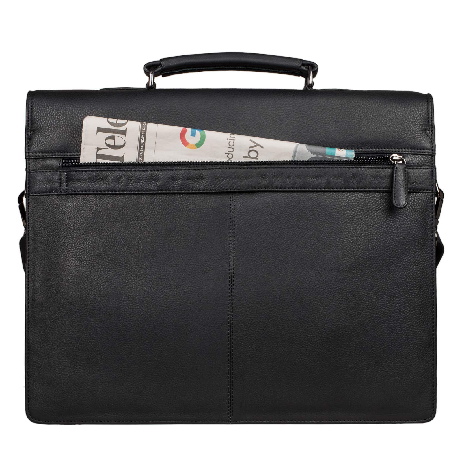 STILORD "Noel Aktentasche Leder Herren Vintage Schwarz Groß klassische Arbeitstasche Bürotasche Umhängetasche Dokumententasche mit Laptopfach 13,3 Zoll und Trolleyschlaufe