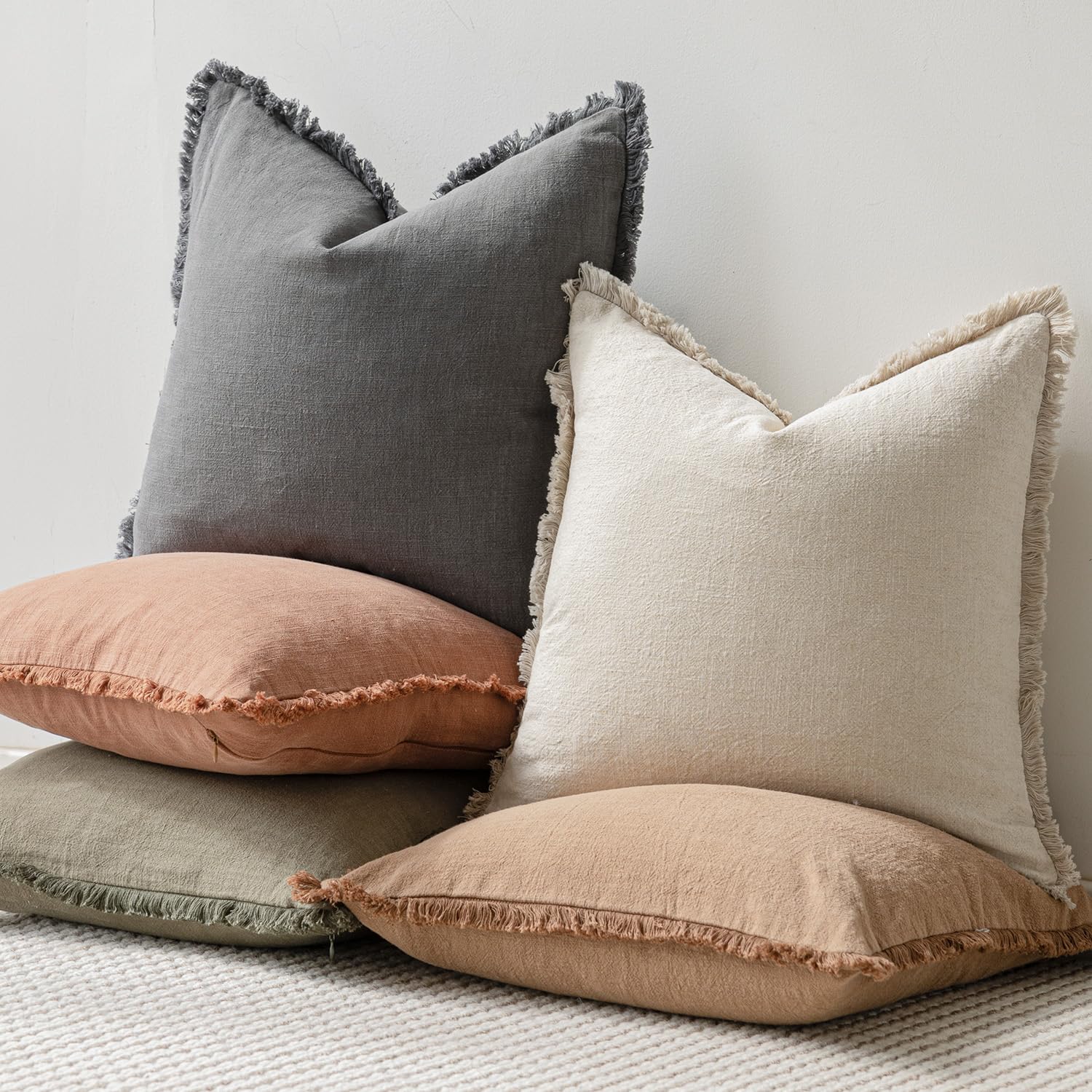 Foindtower Set Of 2 Decorative Linen Fringe Lumbar Throw Pillow Covers Boho