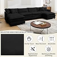 Vista 8 de Sofá modular convertible seccional, sofá de 4 asientos en forma de L con diván reversible, sofá de nube de asiento profundo, sofá cama 3 en 1, tela