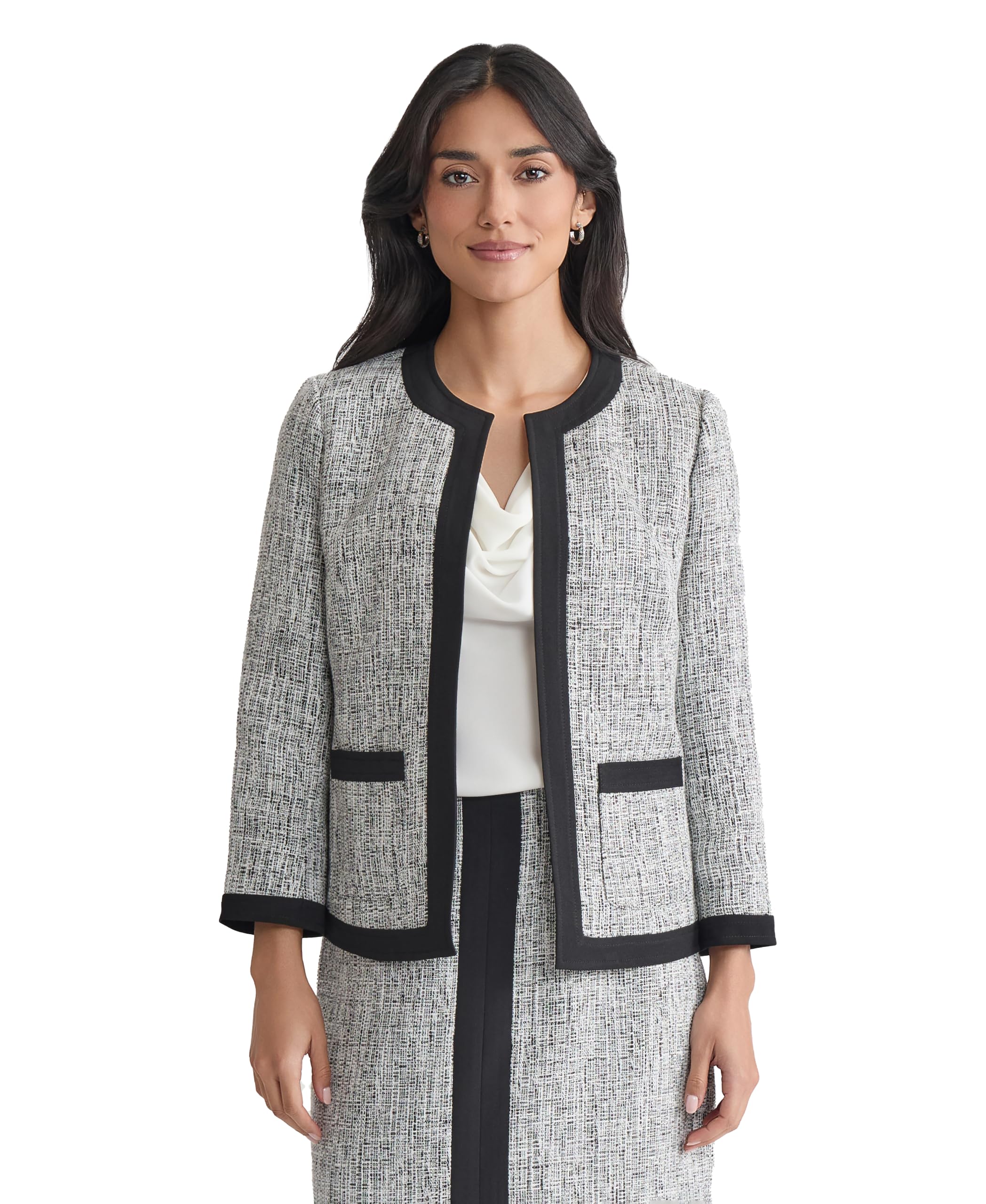 Kasper Womens Framed Tweed Blazer