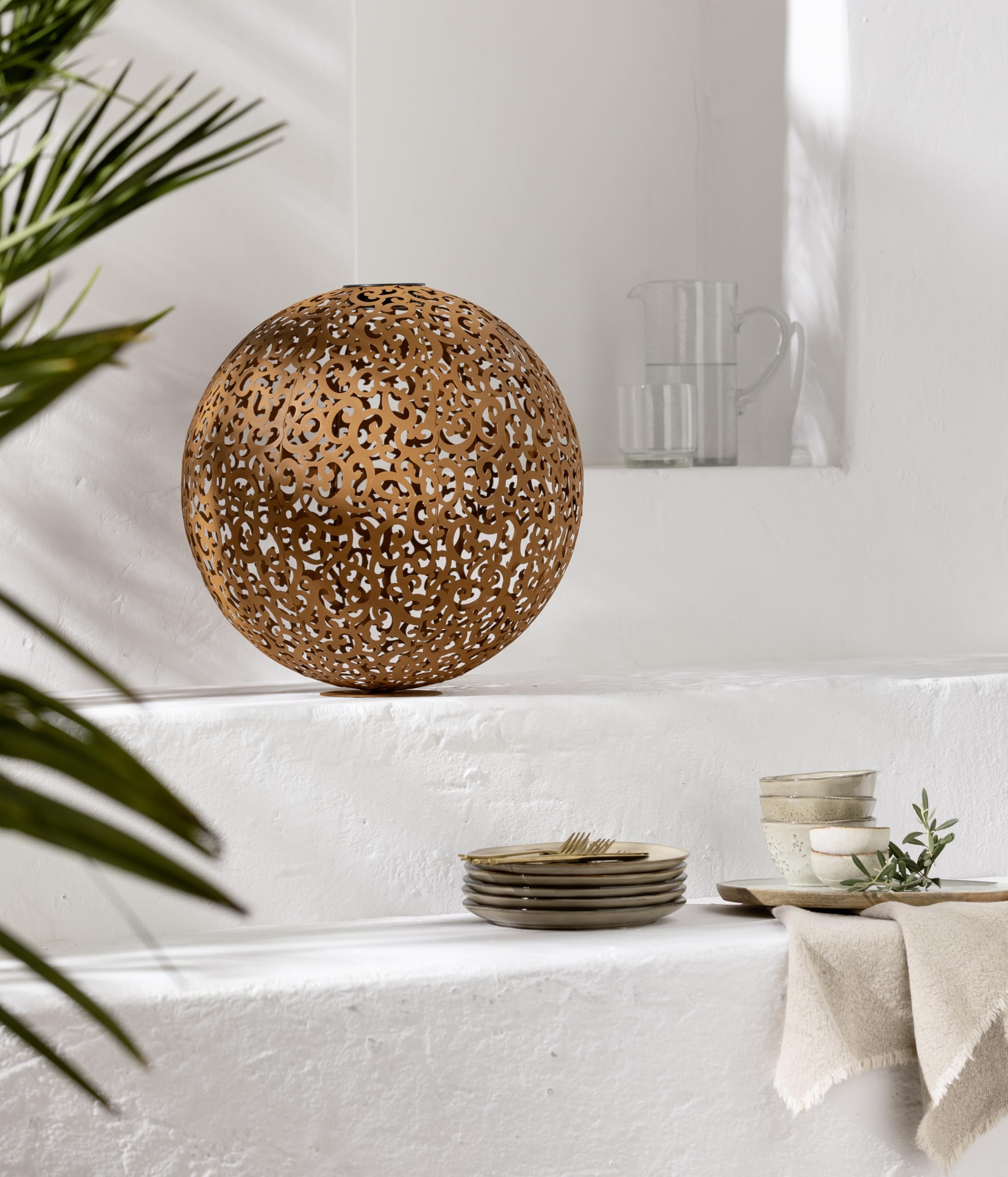 Dehner – Bola Solar Lagos, 40 cm de diámetro, Metal, Color Acero Inoxidable