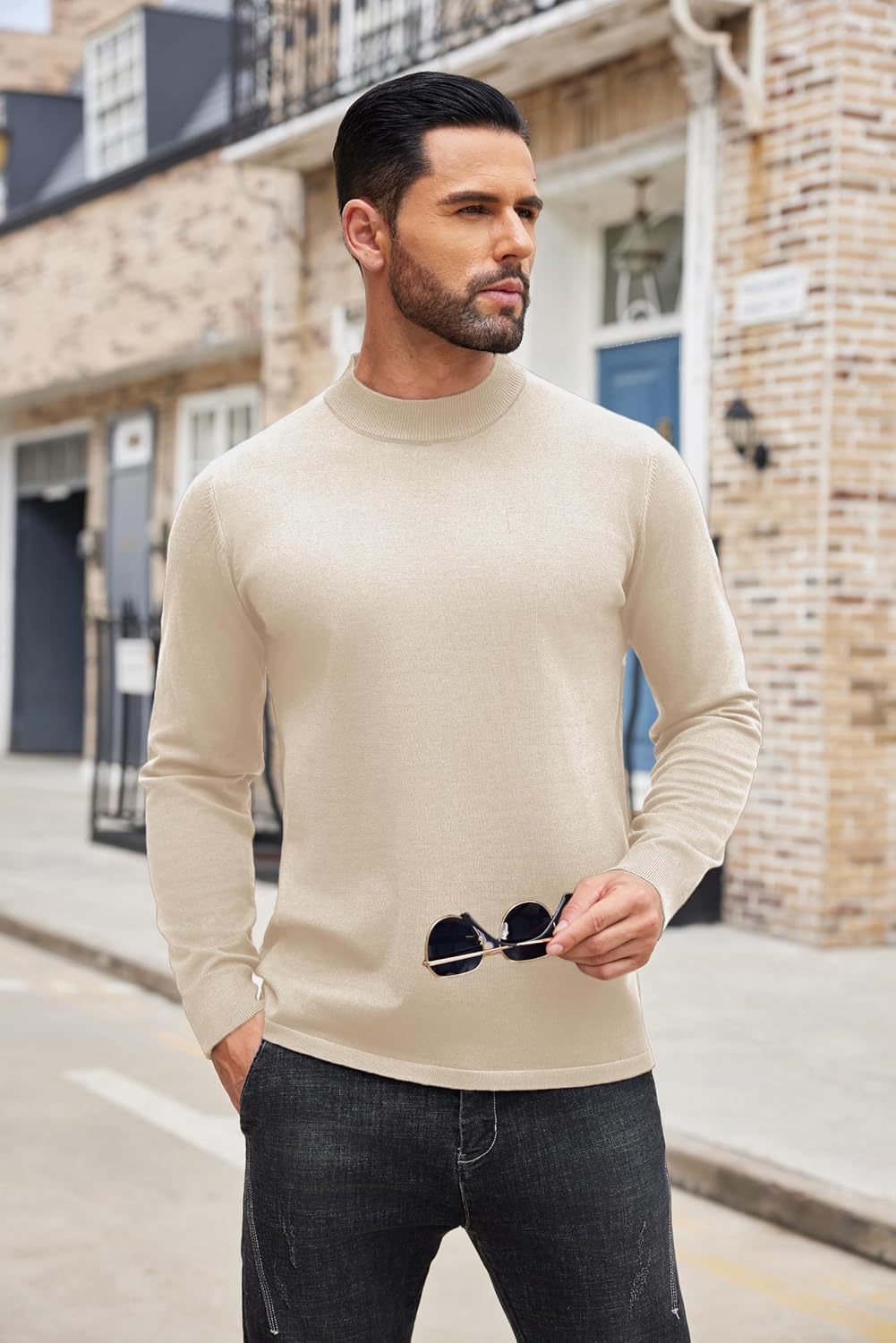 COOFANDY Men's Mock Turtleneck Sweaters Long Sleeve Casual Knit Shirts Half Neck Thermal Lightweight Pullover Sweater