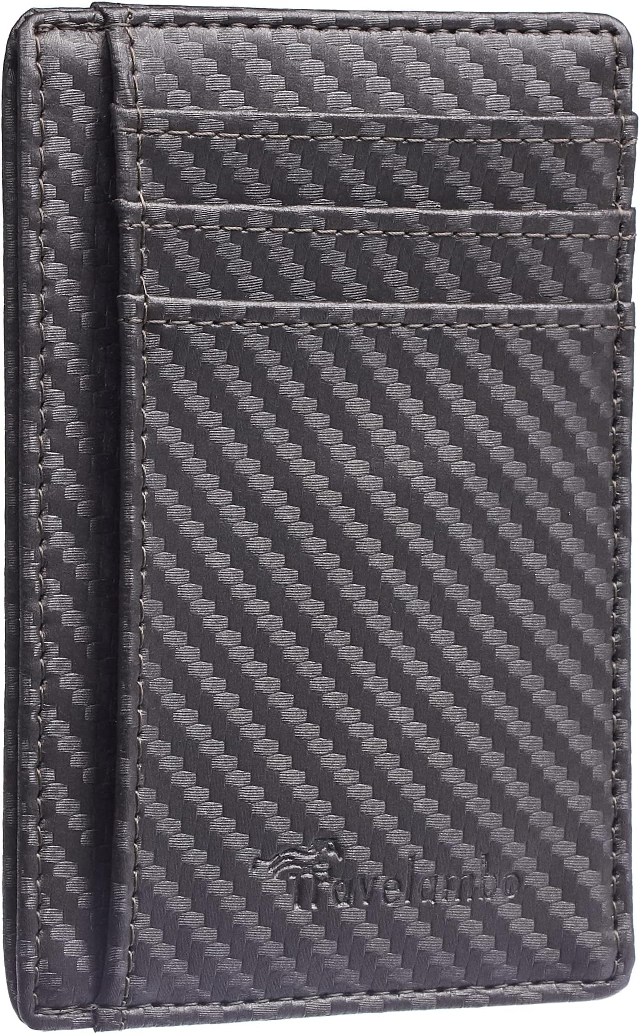 Travelambo Front Pocket Minimalist Leather Slim Wallet RFID Blocking Medium Size - carbon fiber texture gray - One size