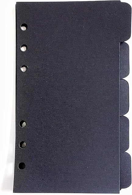 Index Tabs for A5/A6 6-Holes Cover Round Ring View Binder File Folder Loose Leaf Sheet Protectors Binder Cover Protector (Divider Horizontal Black Paper, A6/17cm*10cm/6 Inch)