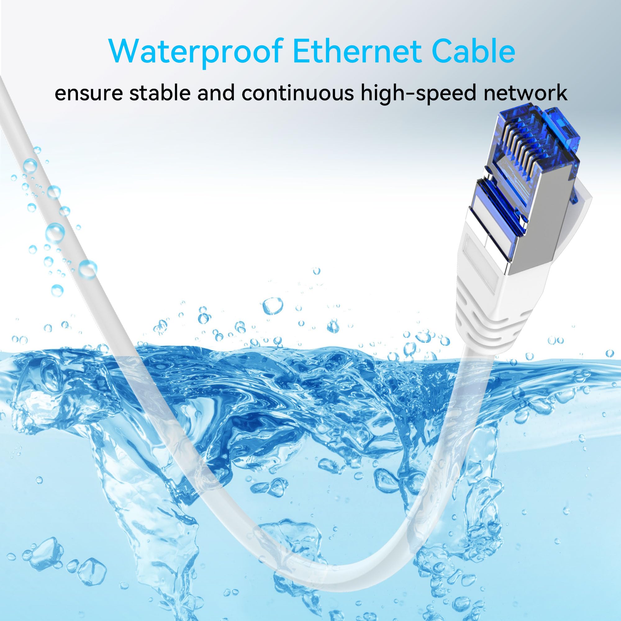 Sokqovt Cable Ethernet Cat 8 delgado de 200 pies para exteriores, cable de Internet Cat8 de cobre puro para enterramiento directo y impermeable, cable Ethernet Cat8 flexible 10G 550MHZ, cable de red
