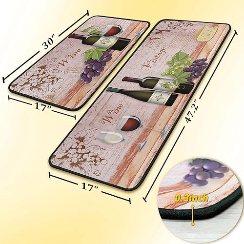 Miniatura 3 de Juego de 2 alfombras y tapetes de cocina de vino, antideslizantes, lavables, con parte trasera antideslizante, juego de 2 alfombras de cocina