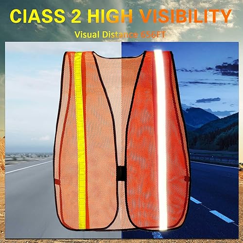 Miniatura 4 de Haysandy 20 Pcs High Visibility Reflective Safety Vest Construction Vest Strips Neon Mesh Universal Size for Men Outdoor(Neon Orange,20 Pcs)