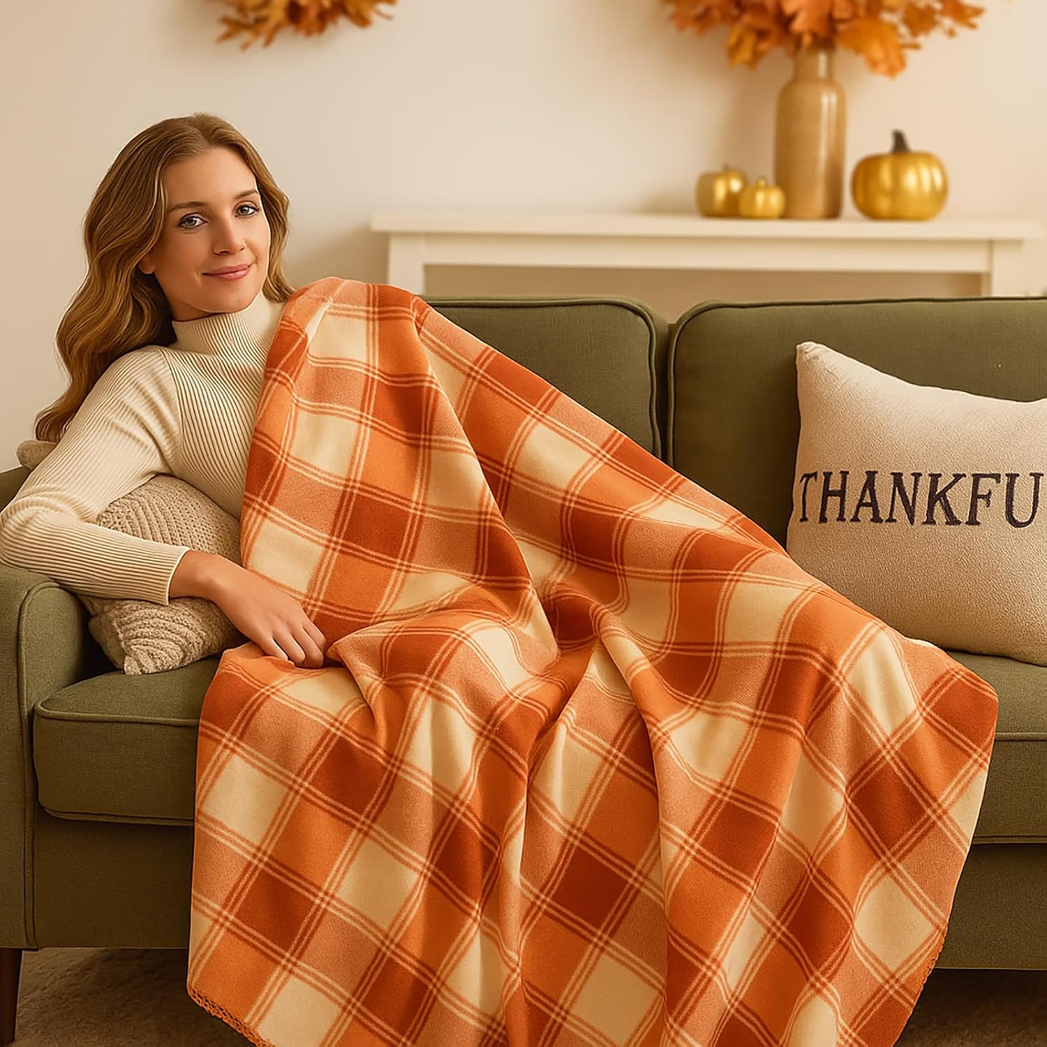 12 Pcs Fall Plaid Throw Blankets, 60 x 50 Inch Winter Xmas Cozy Fleece Blanket Checkered Bedding Chunky Rustic Modern Farmhouse for Home Bedding Couch Chair Homeless Gift