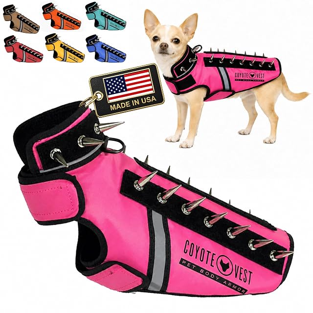 CoyoteVest SpikeVest - Arnés para perros pequeños, chaleco reflectante con pinchos para protegerlos…