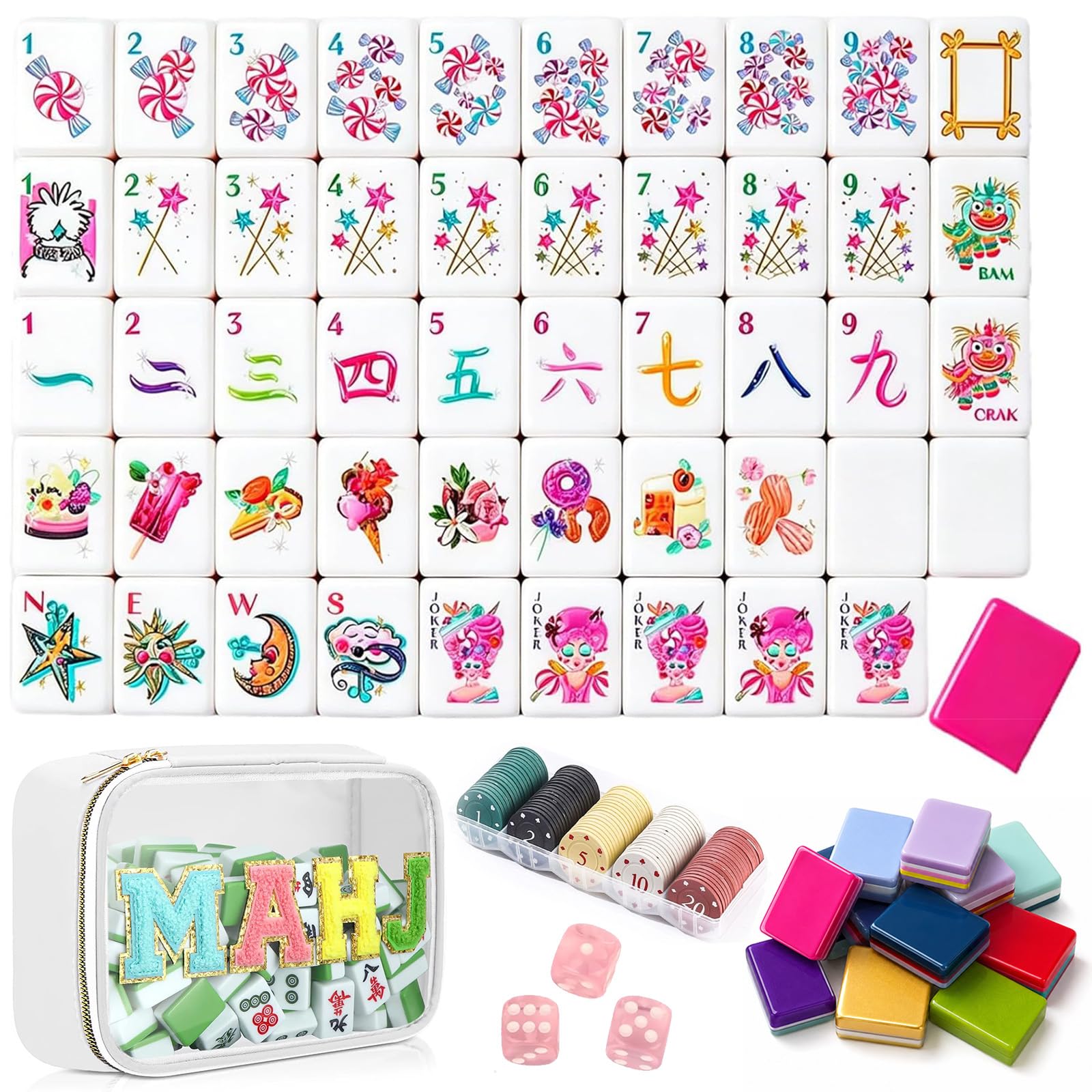 4 Layer Mahjong Tiles, 160 PCS Premium Acrylic Mahjong Tile Set with Clear Engraved Layered Tiles, American Mahjong Set with Dice & Carrying Bag, forTravel Game Nights Family Gatherings (set-3)