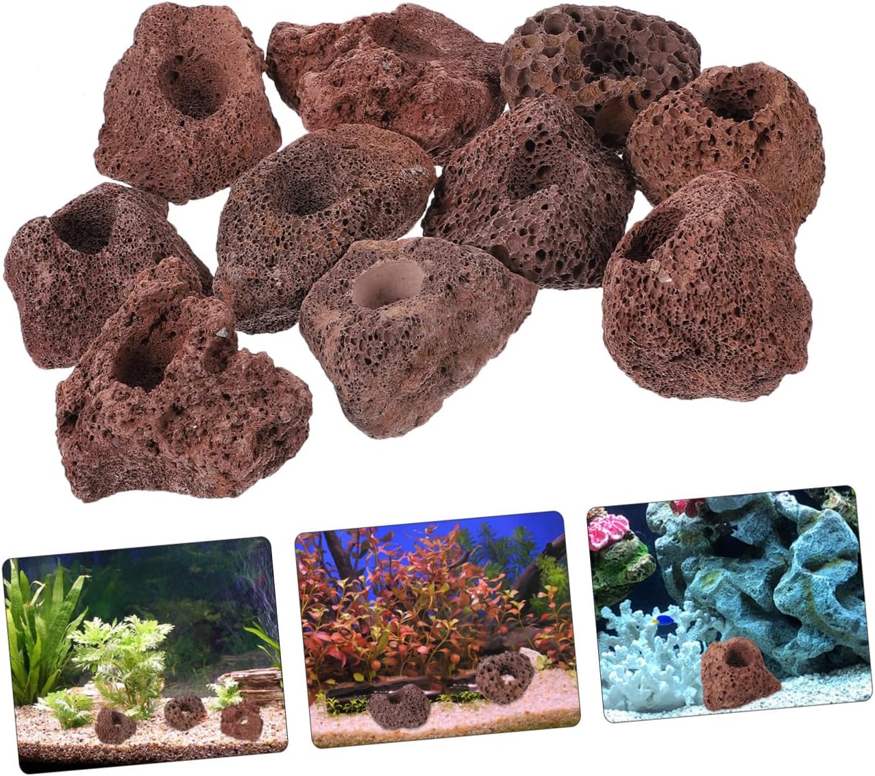 Homoyoyo Volcanic Rock Aquarium Habitat Rings 10pcs 5-6cm Porous Fish Tank Shelter Decorations Aquascaping Accessories for Freshwater and Planted Tanks