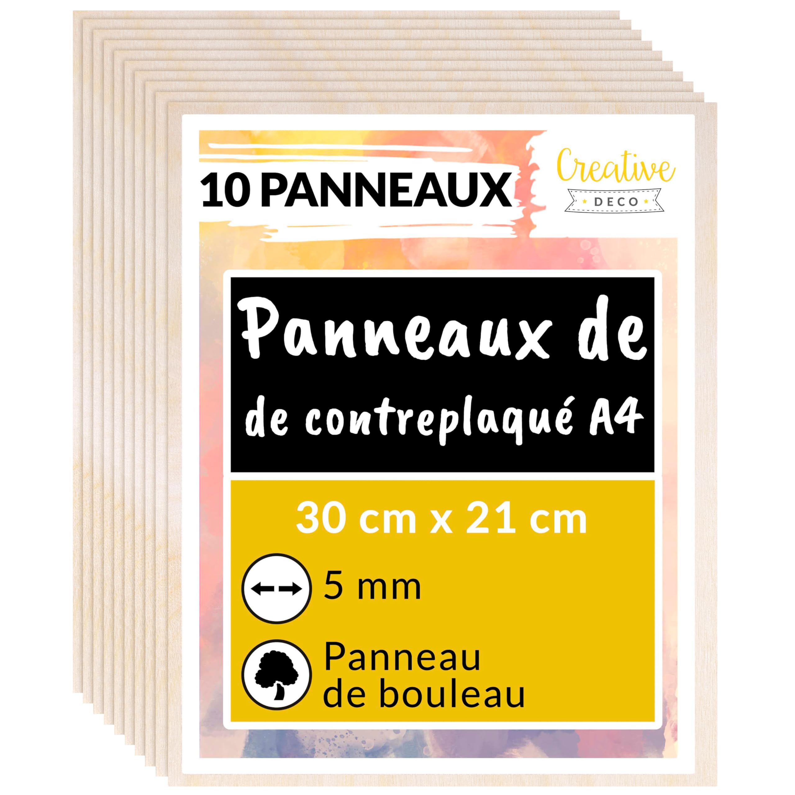 Creative Deco 10 x A4 Contreplaqué 5mm | 300 x 210 x 5mm (+/- 2mm) | Planche Bois Brut Bouleau | Panneau Feuille Découpe Laser | Bois pour Pyrogravure, Gravure, Cricut, Maquette