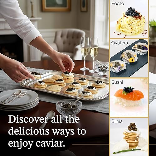 Miniatura 7 de Royal Beluga Hybrid Sturgeon Black Caviar Gift Set 8.8oz/250g de Italia, clasificado como el mejor caviar negro del mundo, colección de lujo