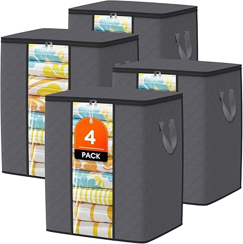 Miniatura 13 de Bolsas de almacenamiento para cobijas, paquete de 6 organizadores para cobijas y edredones, contenedores de gran capacidad de 80 l con ventana