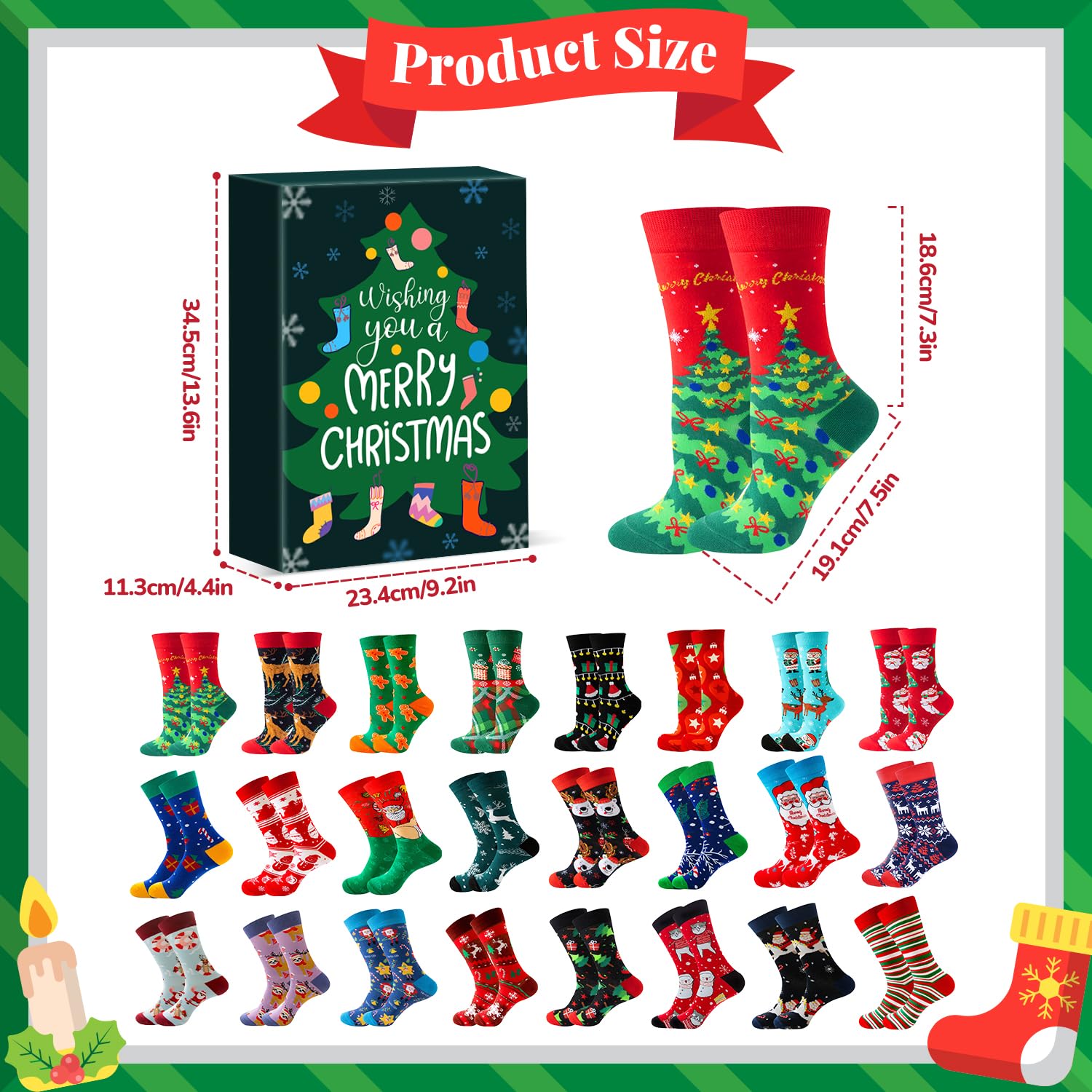MOVINPE Calendario de Adviento de Navidad 2024, 24 pares