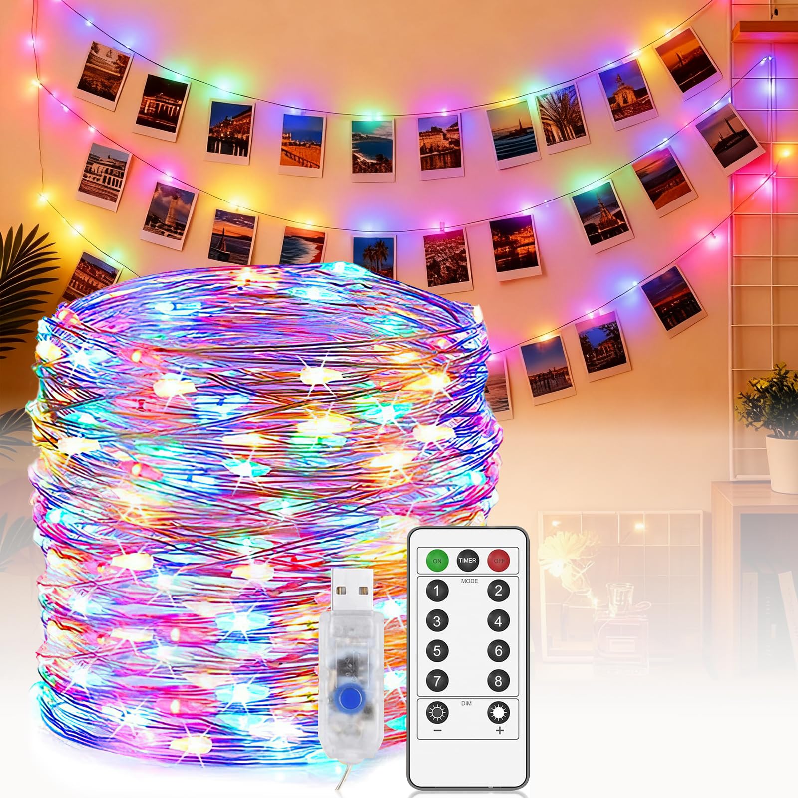 Melofo String Lights, 20m 200LEDs USB Plug-in 8 Modes Copper Wire Fairy Lights Waterproof Twinkle Lighting for Home Bedroom Wedding Decor Party Christmas Tree Decoration Indoor Outdoor Use Multicolor — image 1