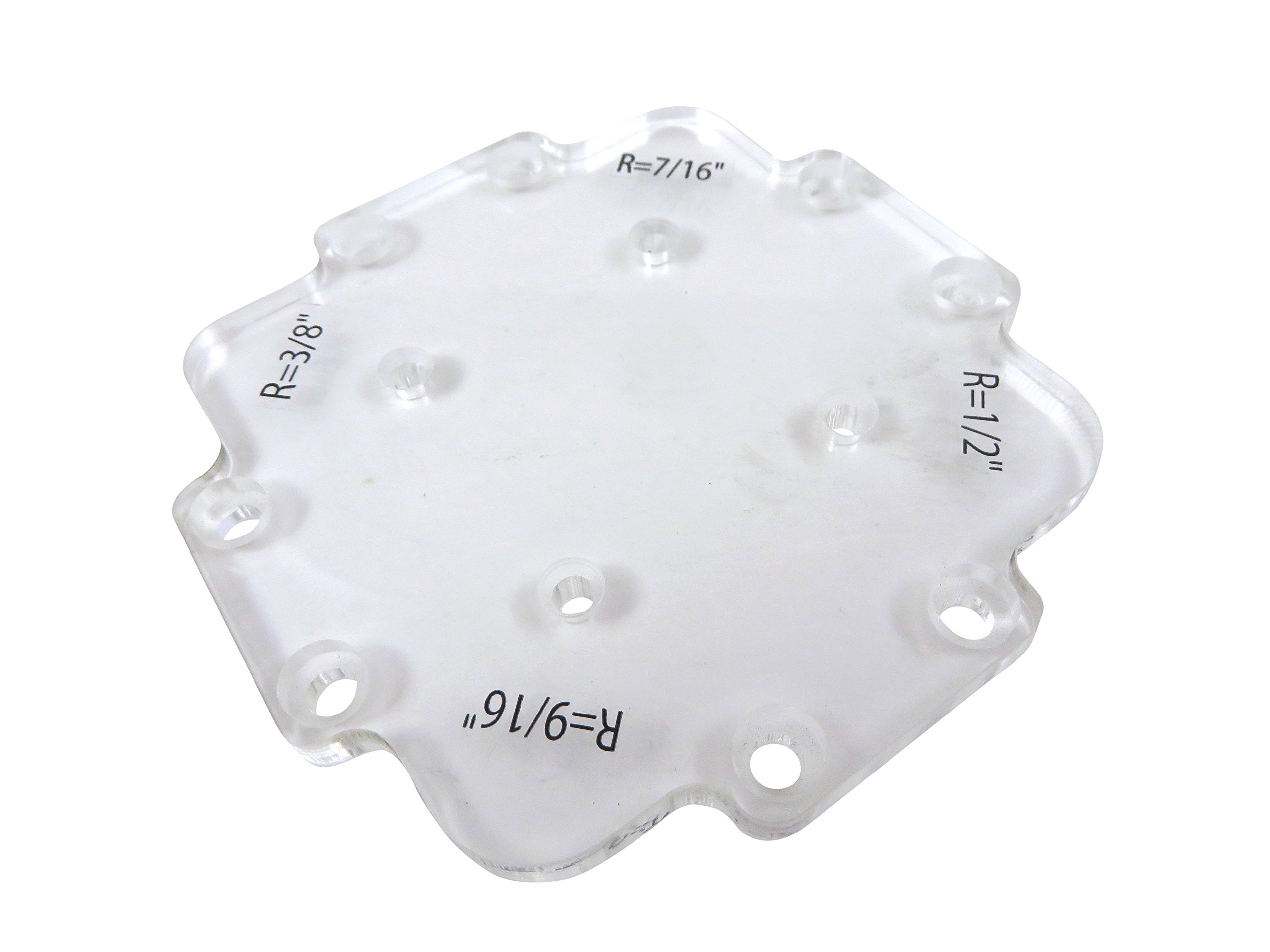 Taytools 300010 Promień zewnętrzny promień narożnika prowadnice do szablonów, 12 rozmiarów od 1/8 do 1 cala na 1/16, grubość 5/16 cala CNC przezroczysty akryl, 4-3/4 cala kwadratowy
