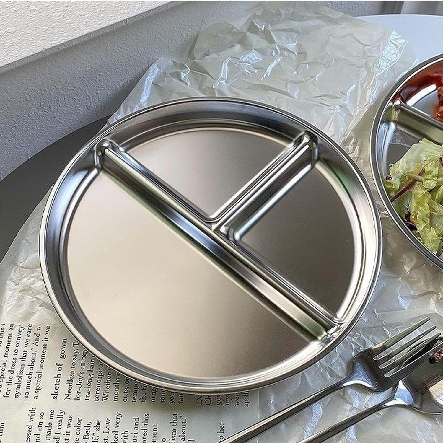Stainless Steel Portion Control Plates, 2 Pack Divided Plates