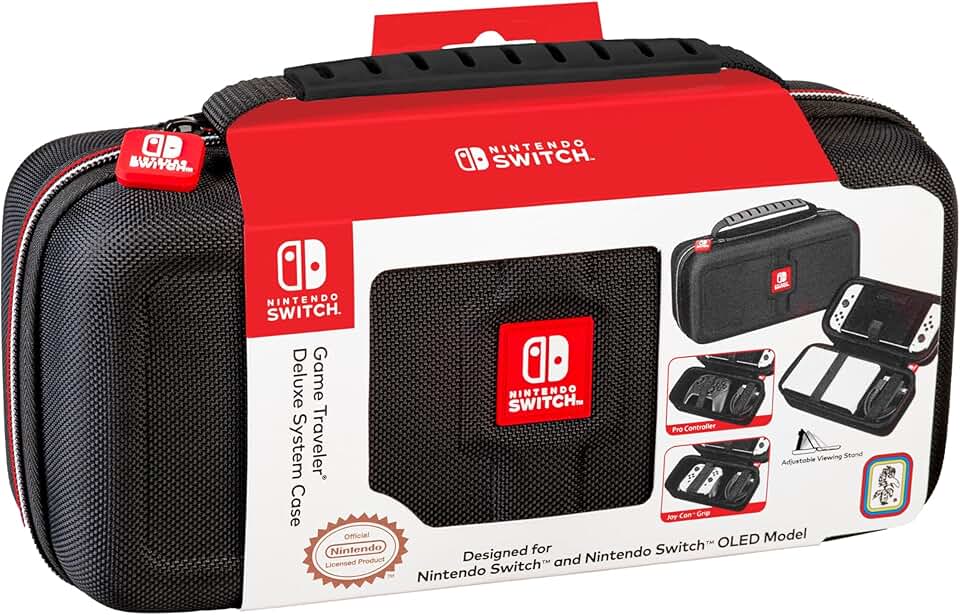 R.D.S. INDUSTRIES, INC. – Game Traveler Deluxe Licensed Travel Case Designed for Nintendo Switch or OLED, Black Medium (NNS4000)