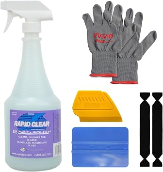 Rapid Clear Glaze and Polish 32oz for Plexiglass, Glass, and Polycarbonates, Non-Hazardous, Biodegradable Formula for Superior Shine such as TV Screens, and More + Toolkit