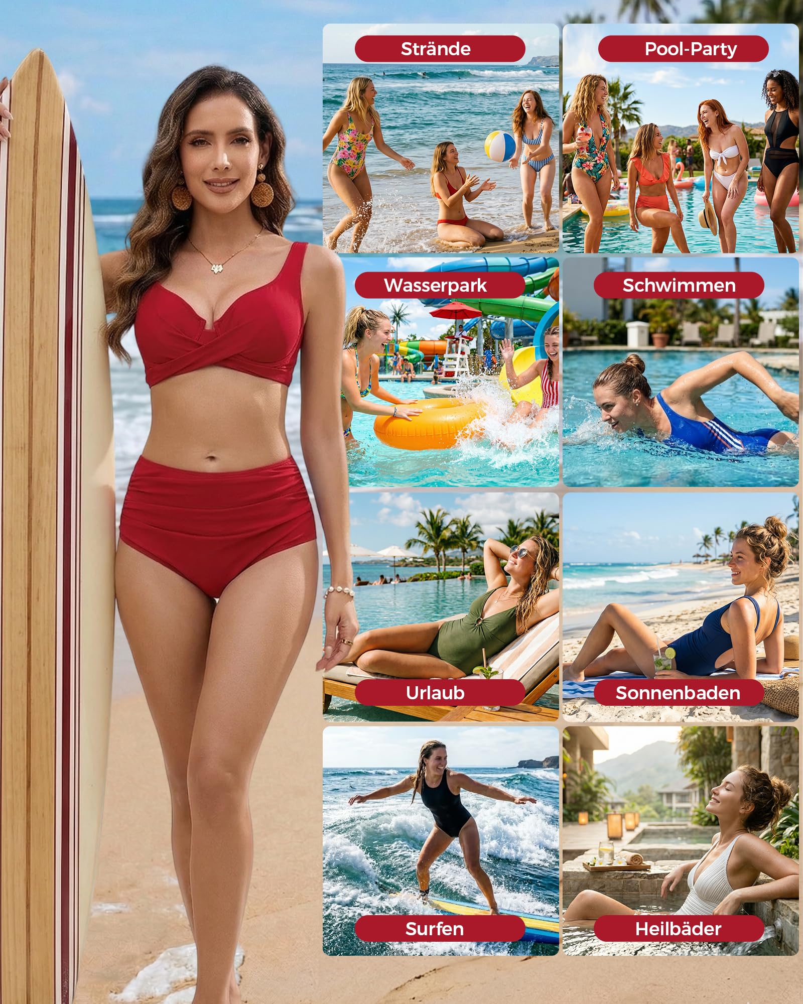 Bikini Damen Set Mit Bügel, Bauchweg Bikini High Waist Curvy | Bikini Oberteil Push Up Zweiteiler Badeanzug Hohe Taille Sexy Bademode Shape Swimsuit S-XXL