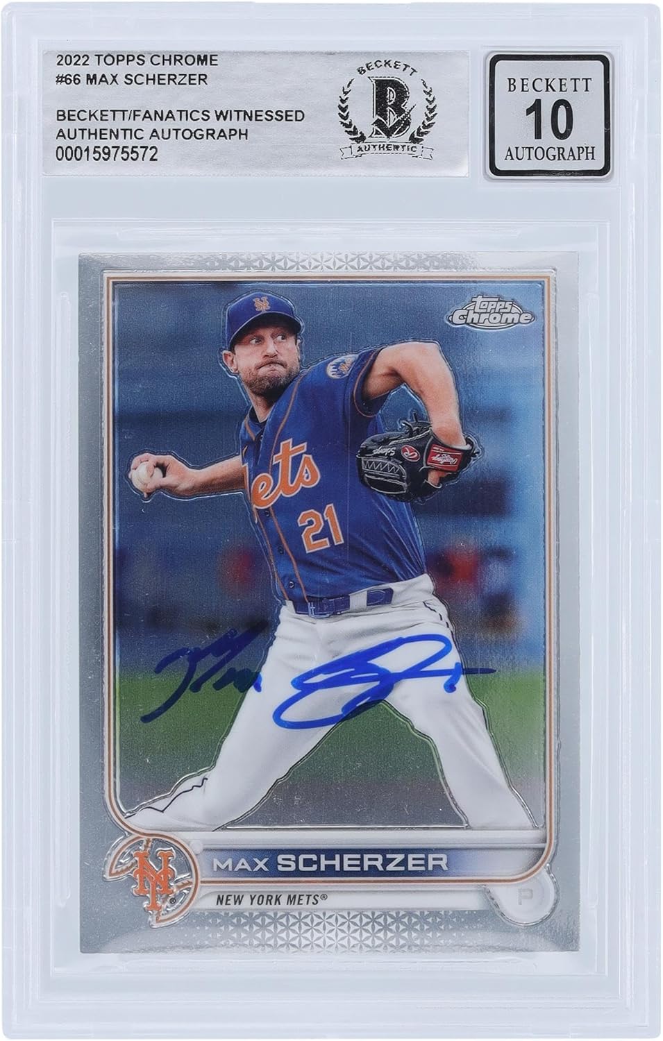 Max Scherzer New York Mets Autographed 2022 Topps Chrome #66 Beckett Fanatics Witnessed Authenticated 10 Card - Baseball Slabbed Autographed Cards