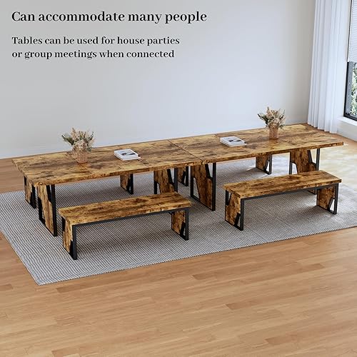 Miniatura 7 de Mesa de comedor de madera de 70.8 pulgadas con 2 bancos, mesa de cocina moderna y sillas para 4-6 personas, mesa de madera MDF gruesa con banco de