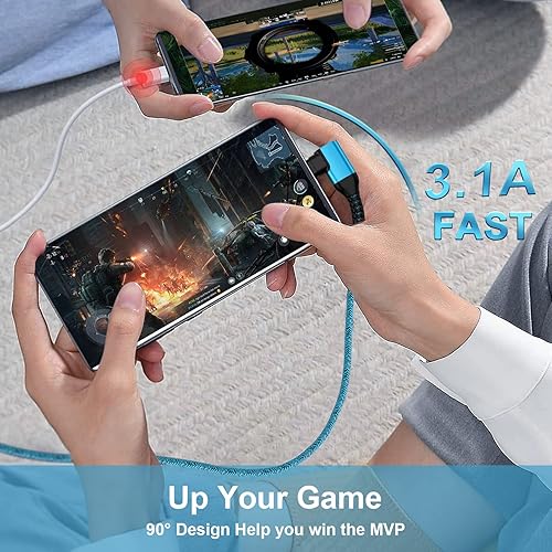 Miniatura 4 de Cable de alimentación USB C 3.1A Samsung C tipo cable de carga rápida en ángulo recto 90 grados, 5 unidades de 6 pies, cargador de teléfono Android