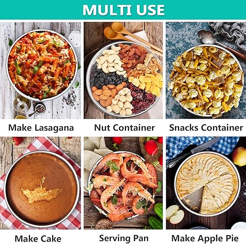 Miniatura 5 de P&P CHEF Juego de 4 moldes redondos de acero inoxidable para hornear, 6 + 6 + 8 pulgadas + 8 pulgadas, 4 moldes redondos de acero inoxidable, aptos