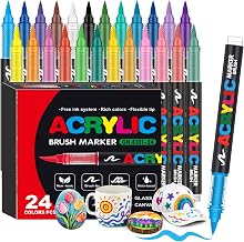 Melifluo 24 Acrylic Brush Pens - Permanent Markers for Stones, Fabric, Glass, Wood, Ceramics, Canvas and Paper - Quick Drying Acrylic Paint for Lettering and Crafts