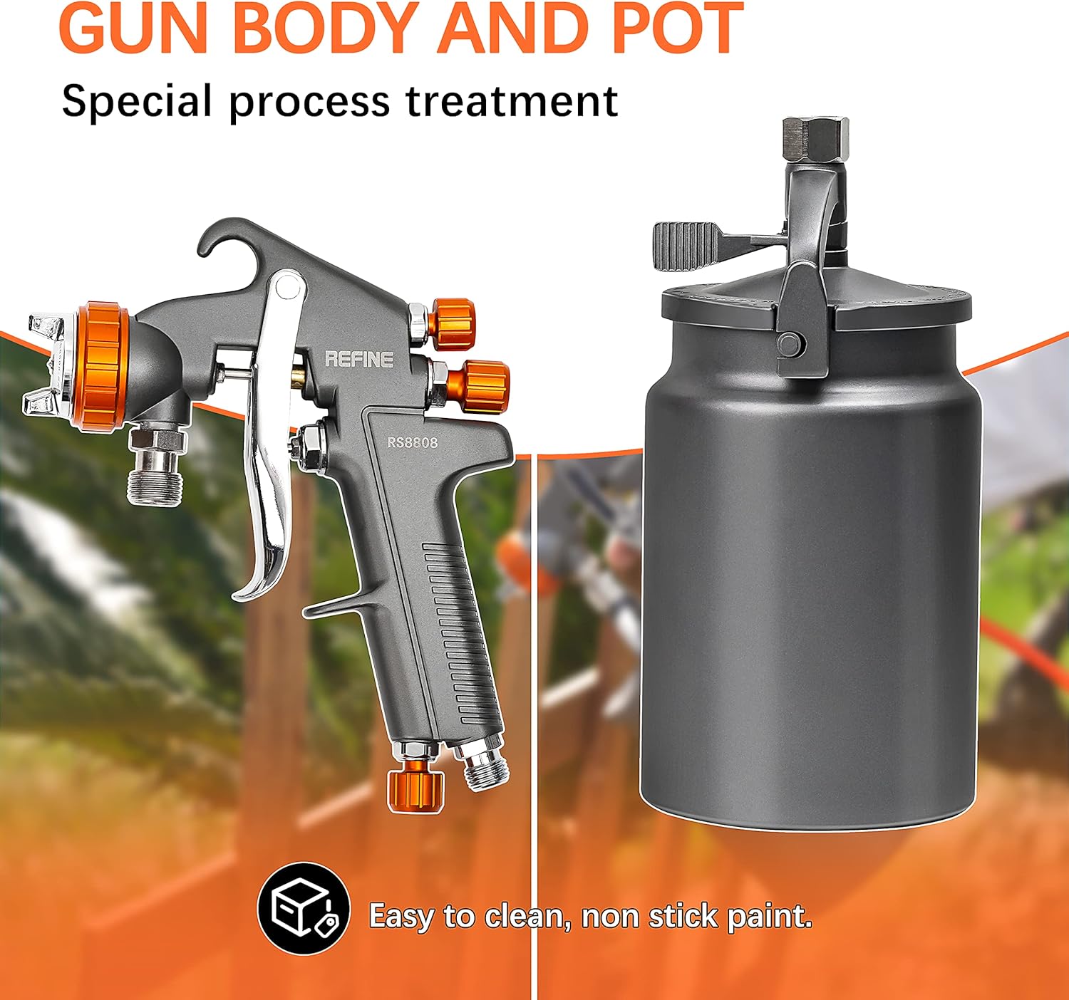 REFINE Spray Gun, Siphon Air Spray Gun, 1.8mm Nozzle, 1000CC Aluminum Cup, Special Process, Easy to Clean, Paint Gun, Automotive Paint Spray Gun, Paint Sprayer for Car, Furniture, House Painting, DIY.