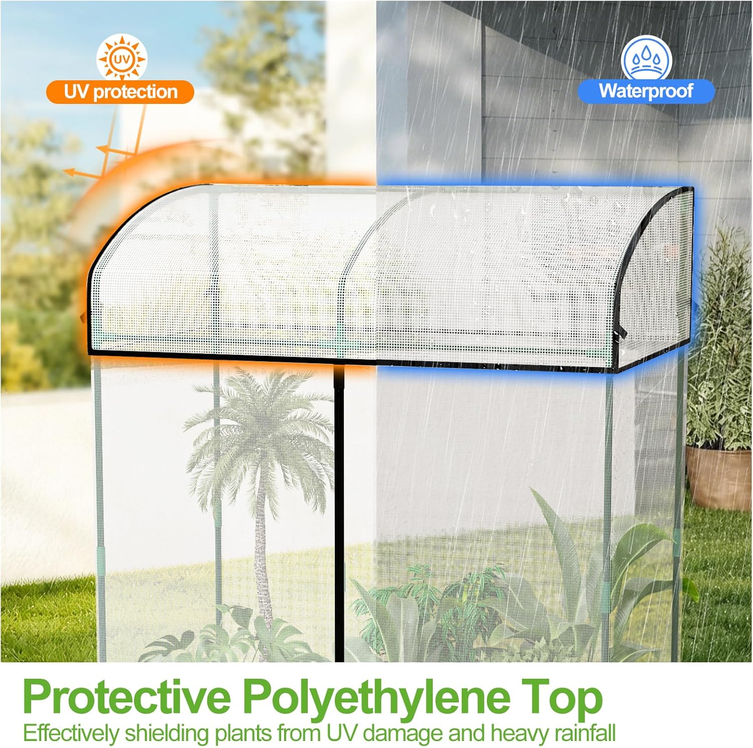 SPECILITE 50"x28"x67" Lean to Garden Plant Netting Mesh Cover, Crop Cage with Frame and Zippered Door, Plant Protectors from Animals, Plant Protection Tent for Vegetables, Fruits, White