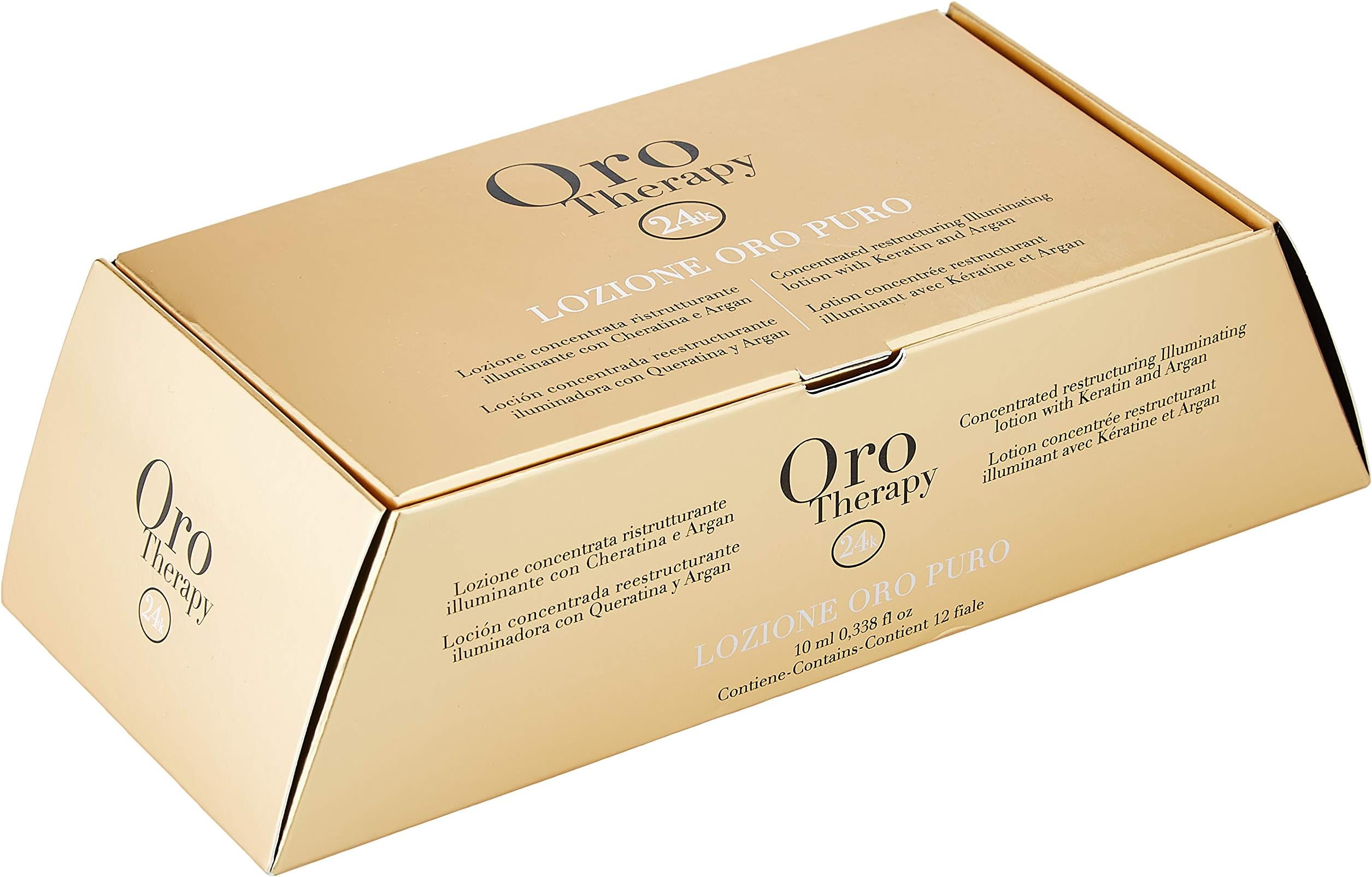 Fanola Orotherapy Hair Lotion, Hair Treatment Filled with Gold, Keratin and Argan Oil to Detangle and Nourish for Silky Soft Hair, Ideal for Stressed and Treated Hair, 10 x 12pcs