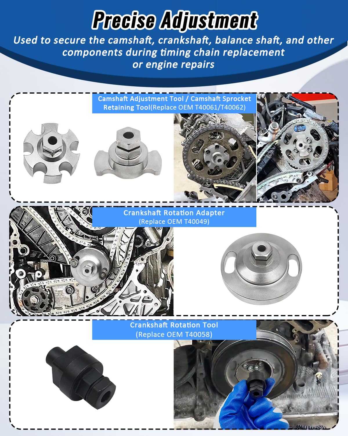 Strumento Regolazione della fasatura Motore Compatibile con VW Audi 2.7 3.0 TDI, Blocco dell'albero a camme e dell'albero Motore sostituisce T40049, T40058, T40060, T40061, T40062, 3359, 3242