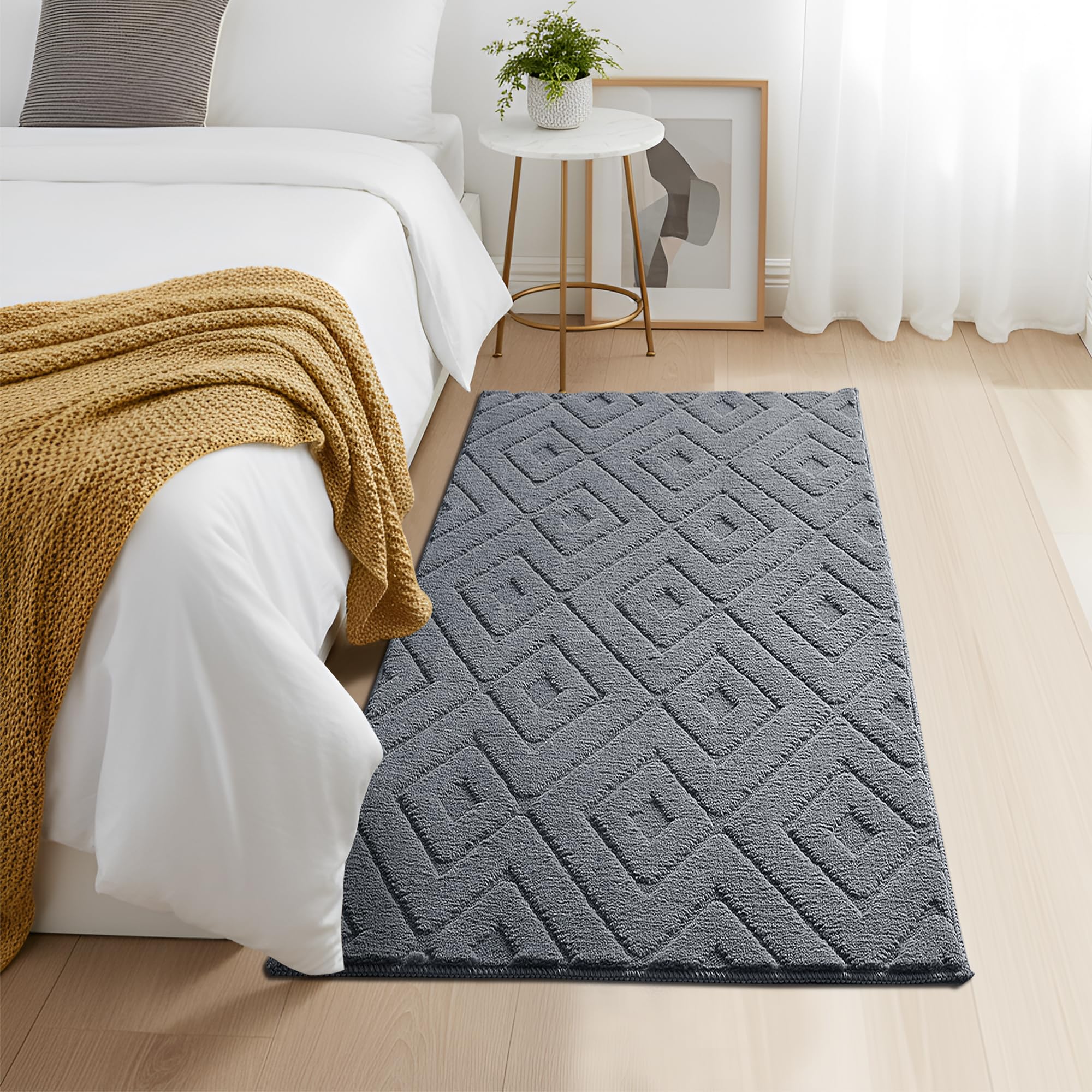 Aspire Homeware Rugs For Bedroom 80x150 cm – 100% Polyester Machine Washable Grey Rugs Living Room Anti Slip Hallway Carpet Runner, Modern Hollow Square High Low Pile Rug For Kids Room Non Shedding — image 1