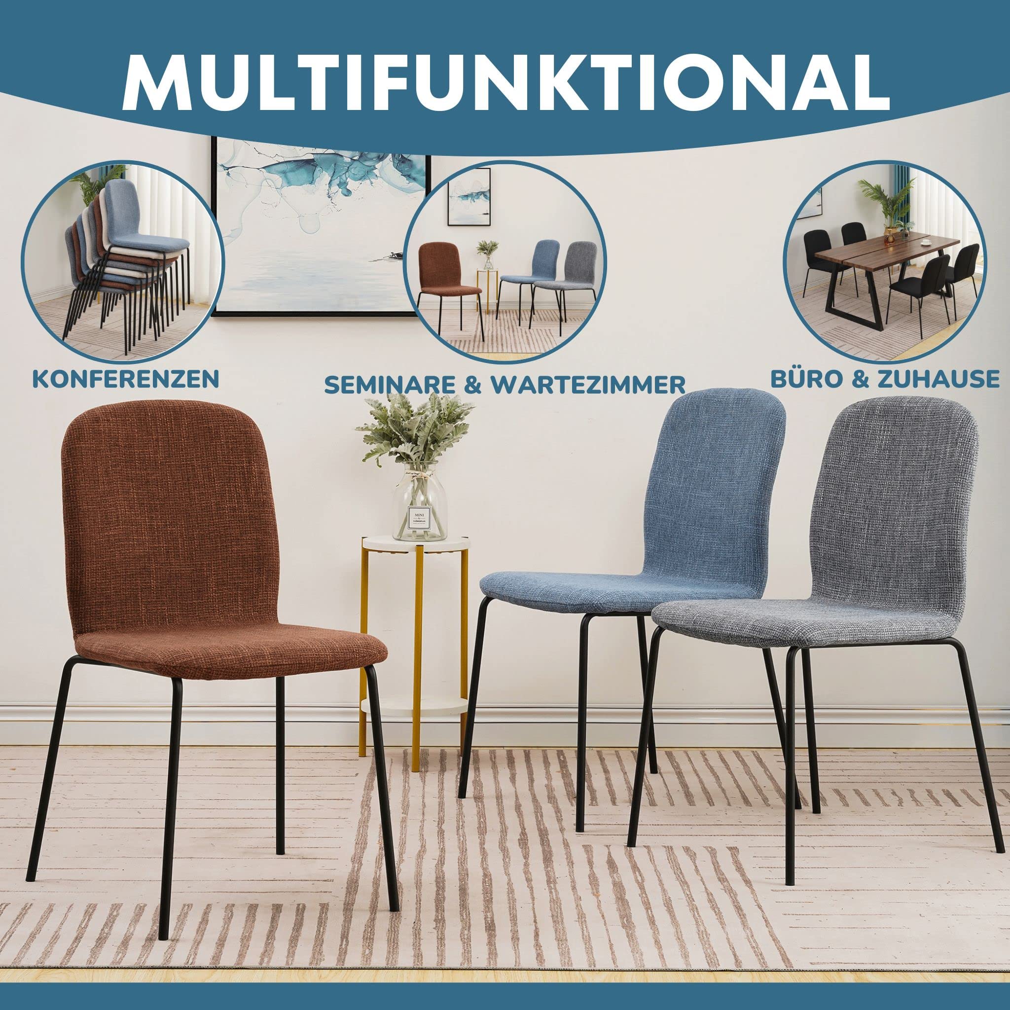 ALBATROS Esszimmerstühle 4er Set ENNA, grau - stapelbar, bequemer Polsterstuhl - Eleganter Küchenstuhl, Stuhl Esszimmer oder Esstisch Stuhl, Konferenzstuhl