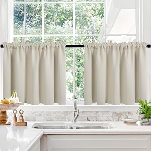 Deconovo Short Curtains, Cafe Curtains 30 Inch Length, Bathroom Curtains Window, Small Window Curtains, Basement Window Curtains Valances, 2 Panels, Light Beige, W42 x L30