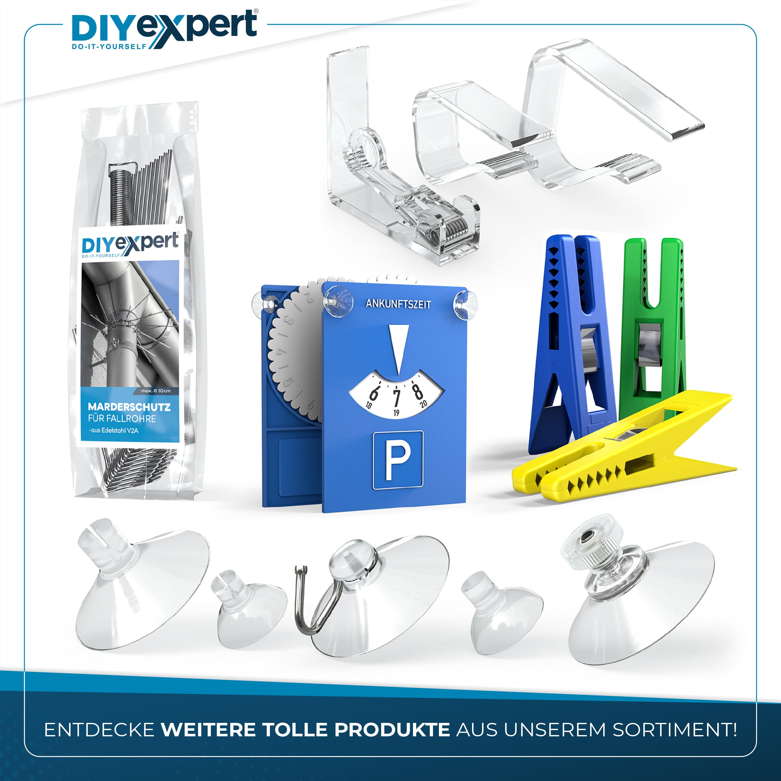 DIYexpert Przezroczyste klamry do obrusów, wyprodukowane w Niemczech, 4 sztuki, stabilne klamry do grubych stołów do 45 mm, odporne na warunki atmosferyczne i antypoślizgowe, do ogrodu, na balkon i do