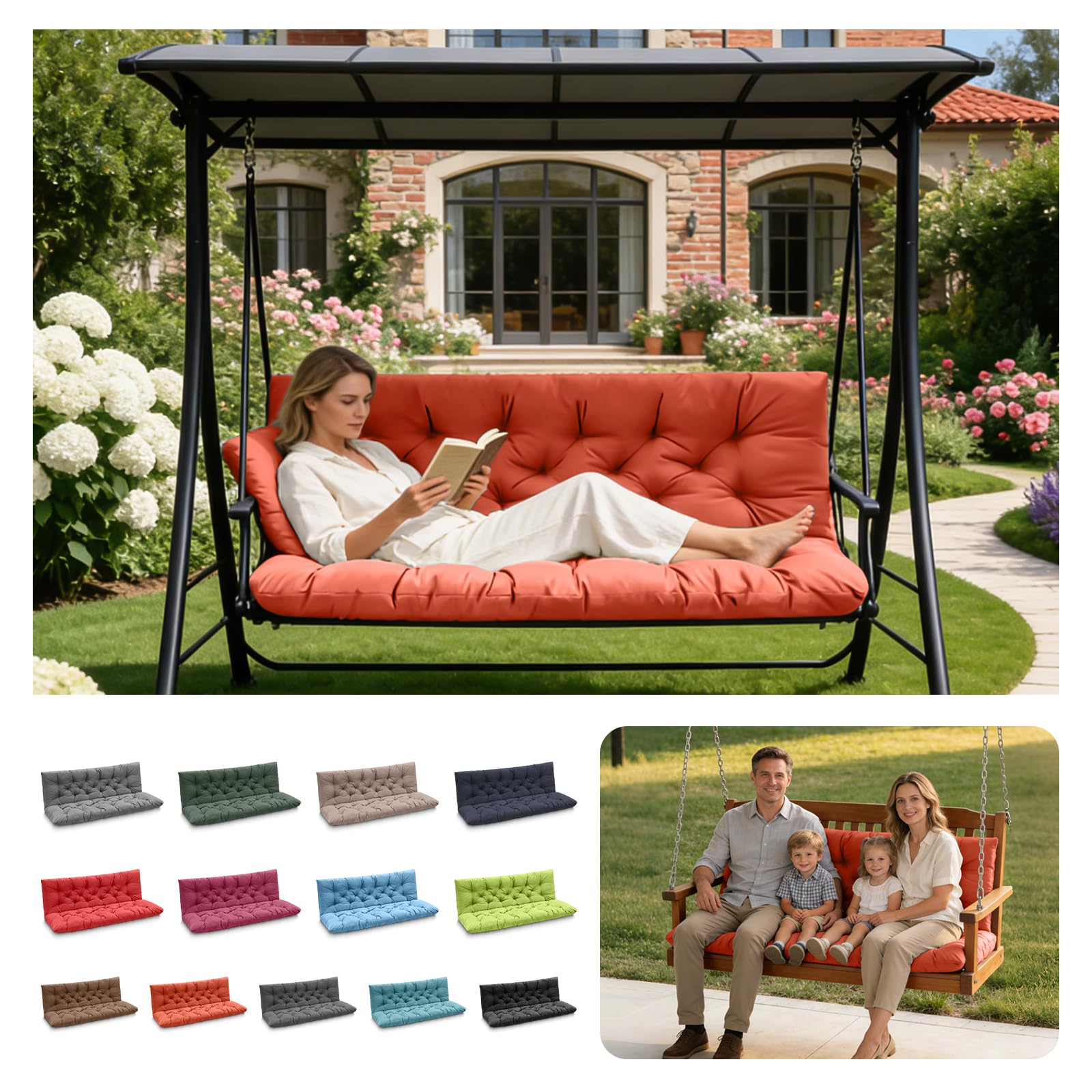 Photo 1 of LCYY.TG Porch Swing Cushions, Outdoor Swing Replacement Cushions 3 Seater with Backrest, Waterproof Bench Cushion with Ties,for Patio,Porch, Garden,Backyard