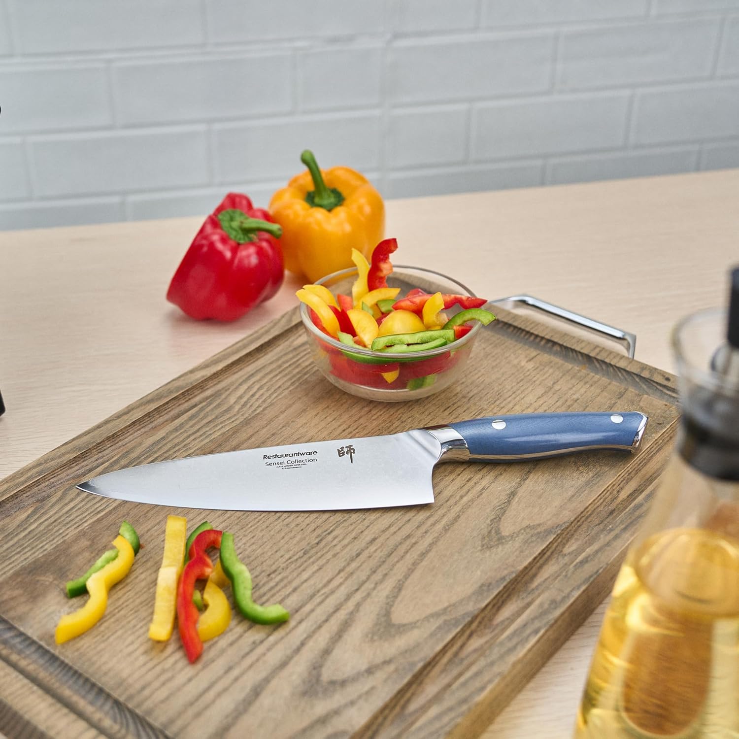 Restaurantware Sensei 13.3 Inch Professional Japanese Knife 1 Sharp Chef's Knife - High-Carbon 67 Layer Blue Damascus Steel Japanese Kitchen Knife Ergonomic Handle For Cutting Vegetables And Meat