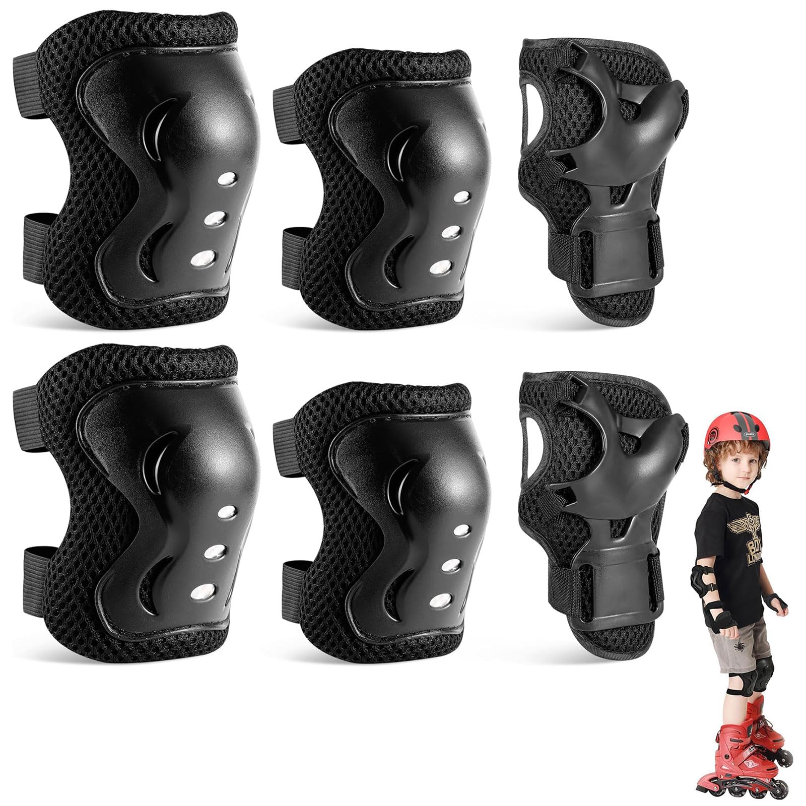 Children's Knee Pads Protective Gear Set for Skateboard, Inline Skates, Hoverboard, Bike, Knee Pads and Elbow Pads with Wrist Guards, 6 in 1, for 3-12 Years Old Toddlers