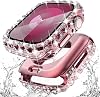 Surace 2 in 1 Waterproof Bling Case Compatible for Apple Watch Series 6 5 4 SE 40mm Screen Protector, Lace Edge Diamond Protective Bumper Face Cover for iWatch Accessories Women, 40mm, Pink