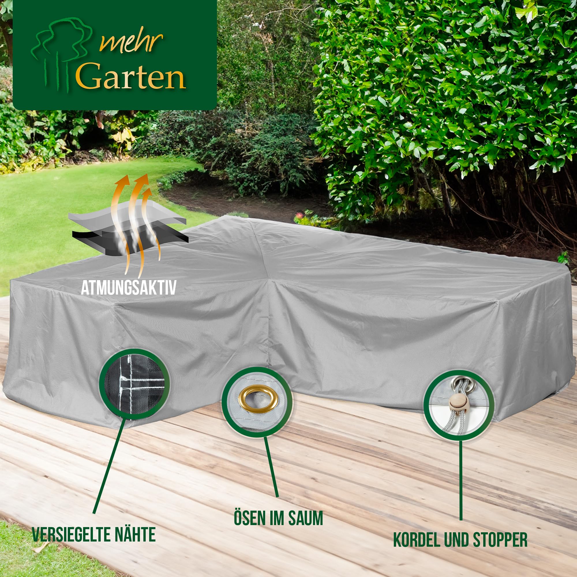 Premium Protect Abdeckung Lounge L-Form, links, 237x175x80 cm | wasserdicht, UV-beständig und atmungsaktiv – 2-lagiges Polyestergewebe, Schutzhülle für Gartenmöbel mit Kordelzug