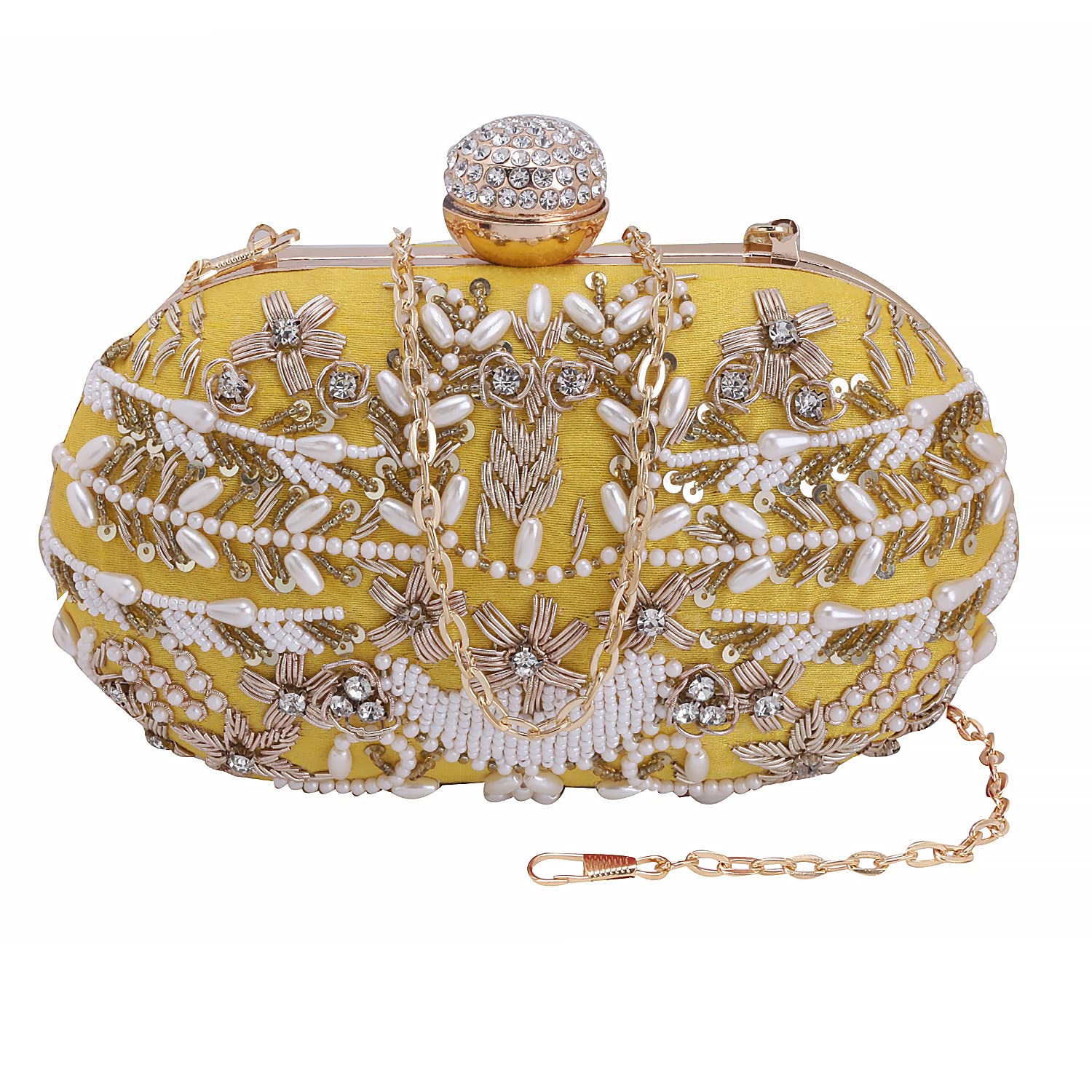 Yellow yellow oval clutch II Women's Traditional Designer Clutch For Women & Girls II EMBROIDERED CLUTCHES-image-11