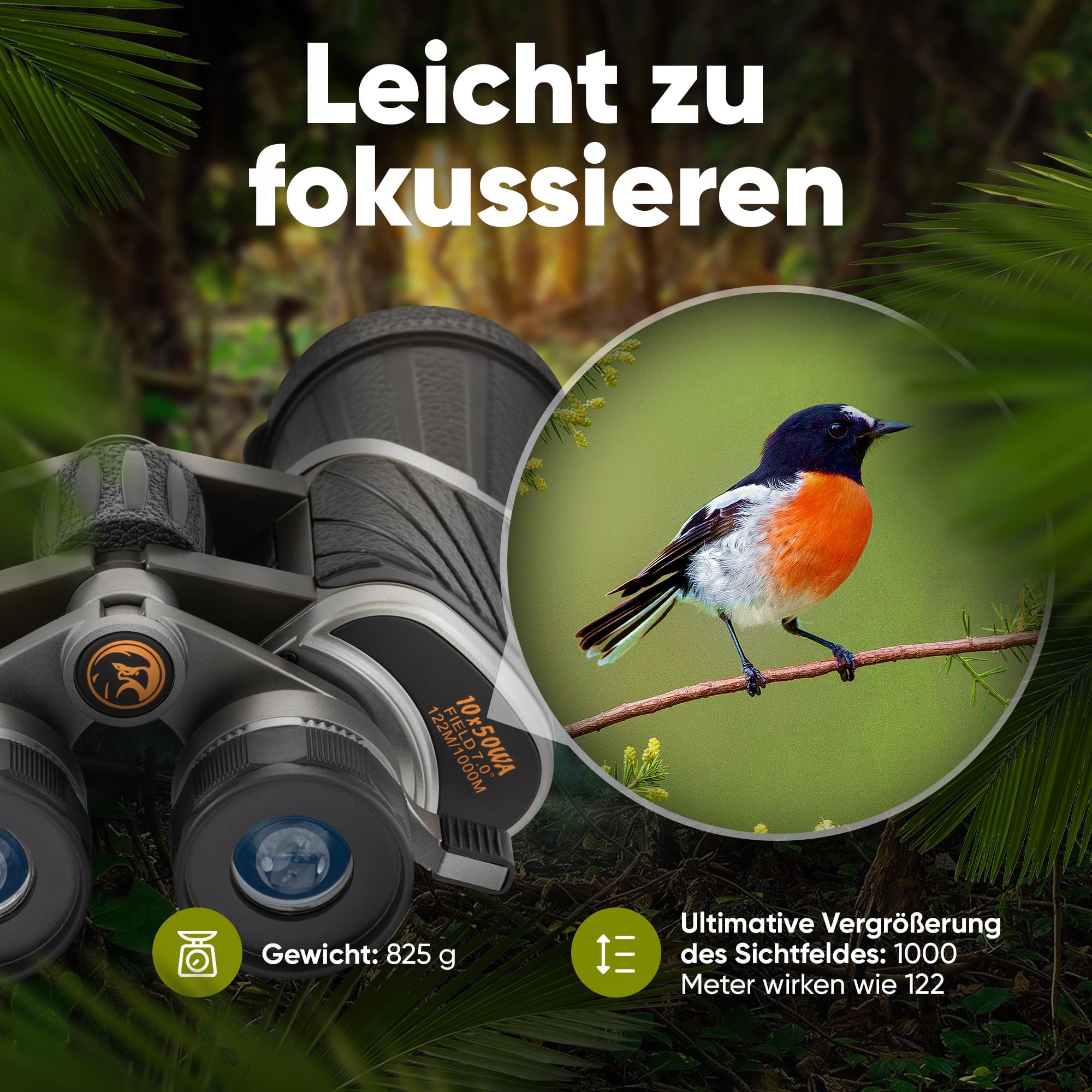 Fernglas 10x50, mehrfacher [TESTSIEGER] für Erwachsene, Eagle-Eye-Technologie, 22mm HD Augenmuschel, BAK4+FMC, Feldstecher, für Brillenträger, Reisen, Jagd, Vogelbeobachtung
